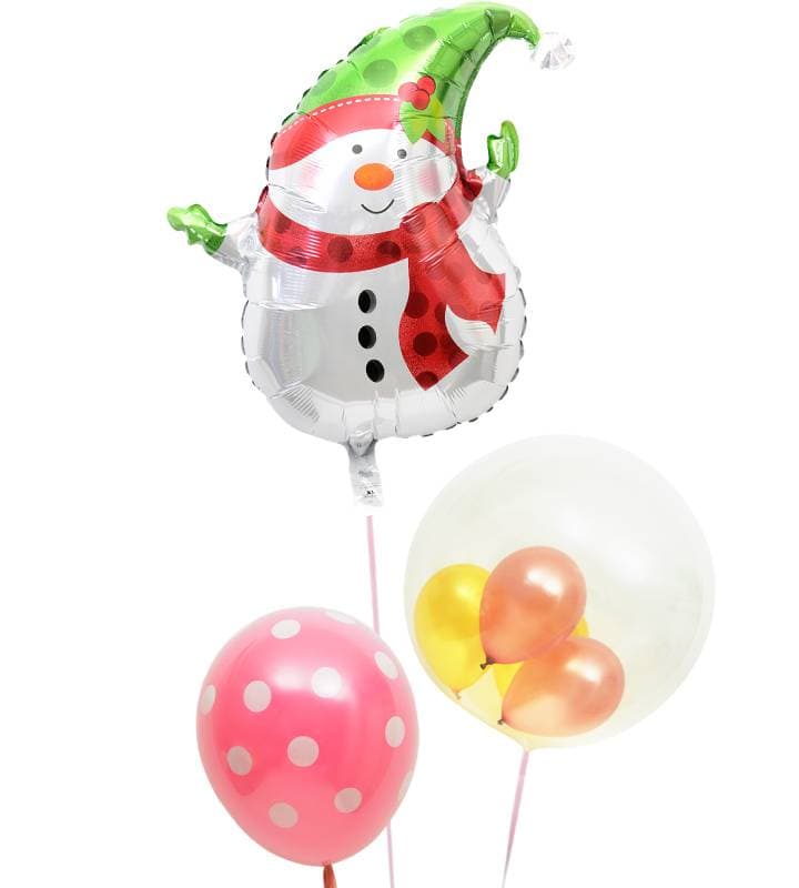スノーマンとピンク&ゴールドのぷちバルーン、ピンクドット【クリスマス】 - g-xms-0008.jpg